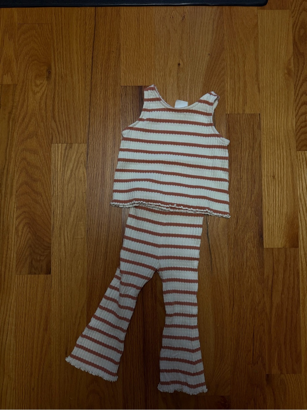 Zara Cream and Brown Striped Ribbed Tank & Flared Pants Set